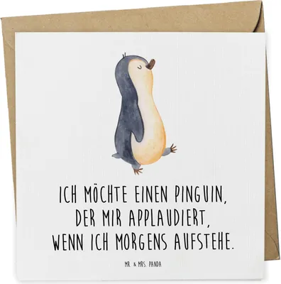 Produktbild von Mr. & Mrs. Panda Grußkarte Pinguin marschieren - Weiß - Geschenk, Unausgeschlafen, doppelkarte, Spazieren, Familie, faltkarte, Schwester, Aufstehen, Klappkarte, Bruder