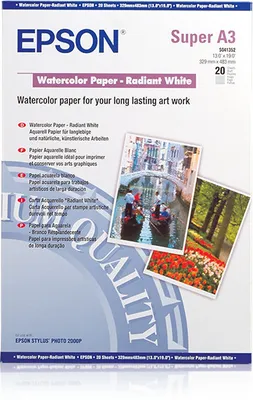 Image de Epson C13S041352 Epson Watercolor Paper white A 3+, 20 Blatt, 190 g   S 041352