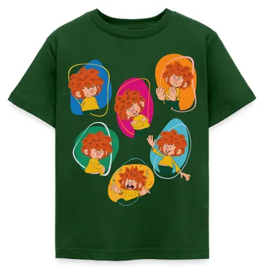 Produktbild von Spreadshirt Pumuckl Zeigt Verschiedene Emotionen Kinder T-Shirt, 122/128 (7-8 Jahre), Forstgrün
