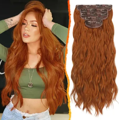 Produktbild von Clip Haar Extensions Auburn Wellige Synthetik 5 STÜCKE 50CM