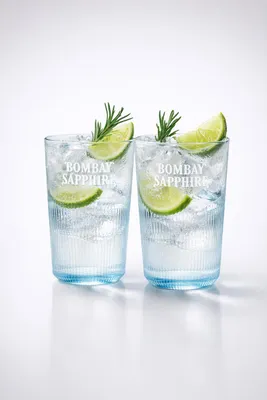 Produktbild von Bombay Sapphire Gin Gläser Set – 2× Blaue Longdrink Gläser mit Relief | Original Gin Tonic Gläser