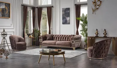 Immagine prodotto di Mobili imbottiti Set di divani marroni 3+1+1 posti, mobili di design completi e