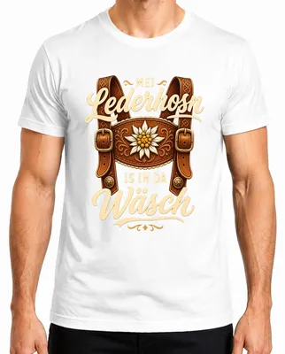 Productafbeelding van Mei Lederhosn, traditioneel heren T-shirt, lederen broek, wit, maat L