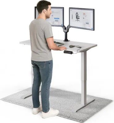 Produktbild von DESKSPACE PRO Elektrisch höhenverstellbarer Schreibtisch – 120x60 cm Memory & Kollisionsschutz, Computertisch Weiße Tischplatte / Weiße Gestell