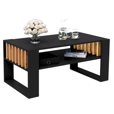 Produktbild von Couchtisch Mit Lamellen 90x50 Schwarz/WOTAN Loft