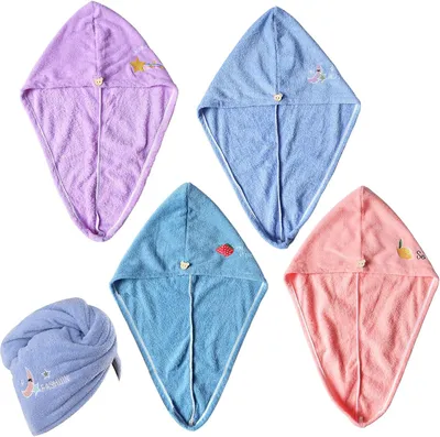 Produktbild von 4 Mikrofaser-Haartücher als Turban mit Knopf, schnell trocknend, für langes und kurzes Haar, 4 Farben