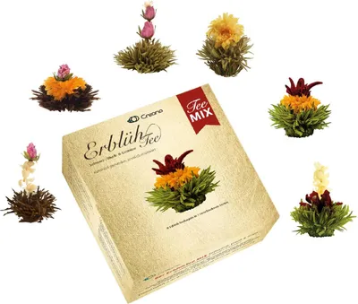 Produktbild von Creano Teeblumen Mix - 6 Erblühtee weißer, grüner & schwarzer Tee, Teeblume, Blooming Tea, Geschenk für Frauen