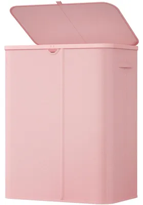 Faltbarer Wäschekorb mit Deckel, 3 Fächer, 185L, Rosa