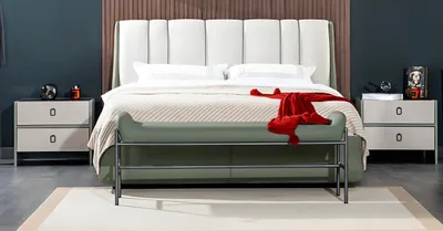 Productafbeelding van Complete set: tweepersoonsbedframe, nachtkastjes, wit, stoffen bekleding, 4-delig