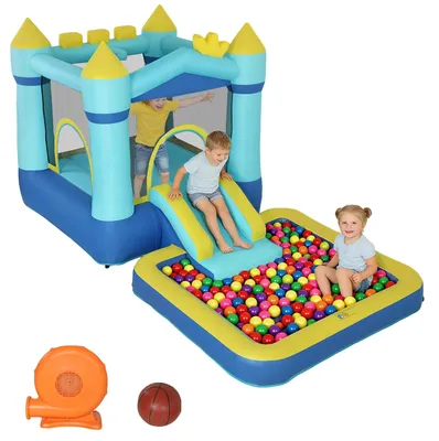 Image de Château gonflable, toboggan, trampoline, bleu
