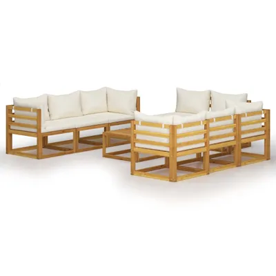 Produktbild von 9-tlg. Garten-Lounge-Set mit Auflagen Creme Massivholz Akazie