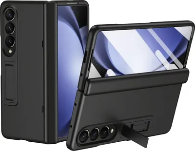 Produktbild von Handyhülle für Samsung Galaxy Z Fold 4 5G mit Scharnierschutz Schutzhülle mit Eingebautem Displayschutz, Kratzfest Ständer Hülle Schwarz