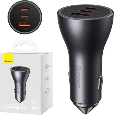 Produktbild von Baseus Contactor Pro Autoladegerät Usb-A + 2X Usb-C 65W Dunkelgrau