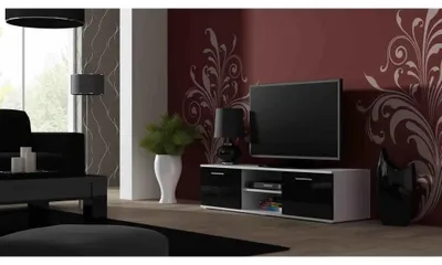 Zdjęcie produktu dla Cama szafka RTV SOHO 140 biały/czarny połysk, Biały, Płyta wiórowa, Biały, Płyta wiórowa, 1 pół., Laminat