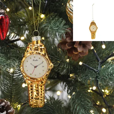 Produktbild von 2 Stück Uhren gold 9,5cm Weihnachtshänger Geschenkhänger Christbaumschmuck