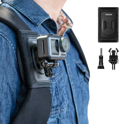 Image de Sac à dos Telesin montage bandoulière GoPro Hero 13/12/11/10/9/8/7/6/5/mini/max, dji osmo action, Insta360, pad réglable J-Hook, embout support