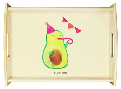 Produktbild von Mr. & Mrs. Panda sofatablett Avocado Geburtstag - Gelb Pastell - Geschenk, Feier, Gesund, Frucht, Holztablett, tablett aus holz, Überraschung, Serviertablett, Deko, Party