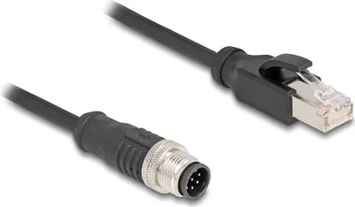 Produktbild von Delock - Netzwerkkabel - 8-polig M12 (M) zu RJ-45 (M) - 2 m - 6 mm - S/FTP - CAT 5e - ohne Haken - Schwarz
