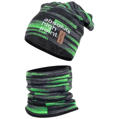 Produktbild von Wintermütze Strickmütze Strickschal 2er Set Winterset Jungen Kinder 6-12 Jahre, Grün-Grau