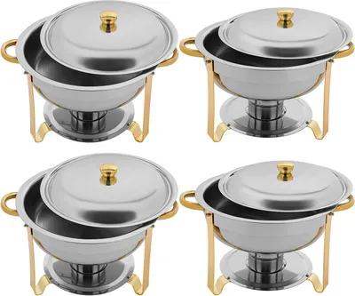 Produktbild von Chafing Dish Buffet-Set, 4,5 L Speisenwärmer, Edelstahl in Gold, mit Spiritusbrenner für Partys/Hochzeiten