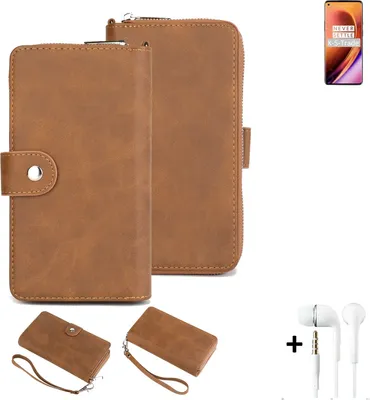 Produktbild von K-S-Trade Handy Schutz Hülle kompatibel mit OnePlus 8 Pro + Kopfhörer Portemonnee Tasche Wallet-Case Bookstyle-Etui braun (1x)
