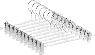 Produktbild von Schmale Hosenbügel, rutschfest mit verstellbaren Clips, platzsparende Bügel für Kleidung, Röcke, Jeans, Mäntel (weiß, 10)