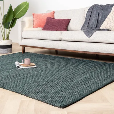 Produktbild von Volero - Wollteppich - Brilliant Blau Grün - 160x240 cm - Wohnzimmer, Esszimmer, Schlafzimmer - Boho, Ländlich, Modern