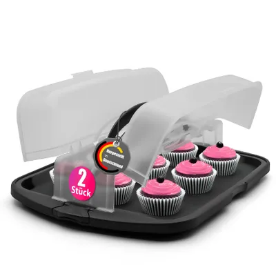 Produktbild von BigDean 2 Stück Kuchen Transportbox XL rechteckig in Anthrazit – Muffin Transportbox Germany