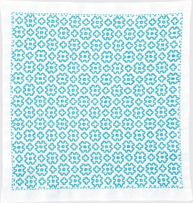 Immagine prodotto di Confezione da ricamo Olympus Hitomezashi Sashiko "Hana Fukin Ido-Waku", tessuto stampato, 34x34 cm, originale dal Giappone
