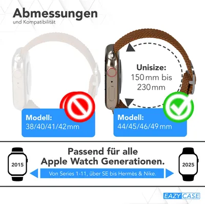 Produktbild von EAZY CASE Apple Watch Armband Wristband 44mm/45mm/49mm verstellbares Ersatzarmband aus Stoff, iWatch Serie in Braun