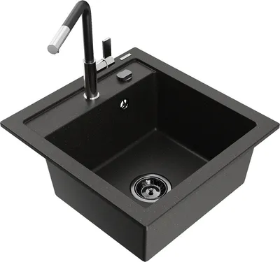 Produktbild von Mexen Vito 1-Becken-Granit-Spüle mit Mischbatterie Flora, Schwarz/Gold metallisch - 503-75-670401-07-B