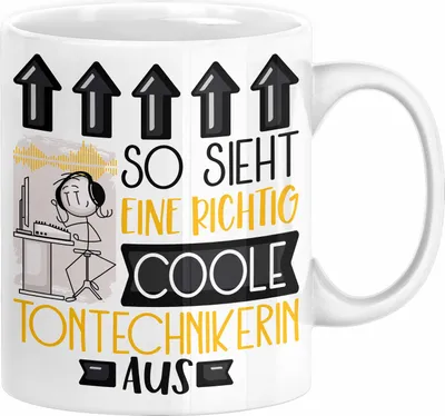 Produktbild von Tontechnikerin Geschenk Tasse Geschenkidee für Tontechnikerin Geburtstag Weihnachten Spruch So Sieht Eine Richtig Coole Tontechnikerin Aus Kaffee-Becher  (Weiß)