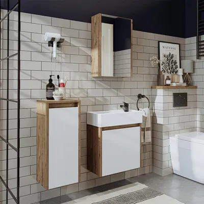 Immagine prodotto di Set di mobili da bagno Roomart MINI-50, 4 pezzi, larghezza 49 cm, rovere bianco