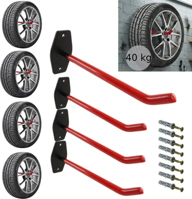 Produktbild von Set 4x Reifen Wandhalterung von BOTLE, Reifenwandhalter, Werkzeughaken,Reifenhaken, Geradeförmig 25,5 cm, stabil mit PVC-Ummantelung, für Garage, Haken für Leitern und Schaufeln, Tragkraft bis 40kg