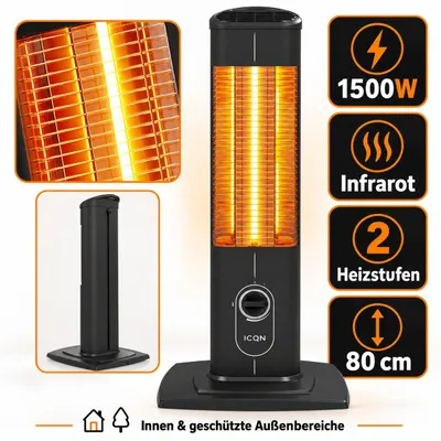 Immagine prodotto di ICQN Riscaldatore a colonna 1500 W, riscaldamento a infrarossi per interni ed esterni, riscaldatore a colonna, apparecchio a colonna, IP20