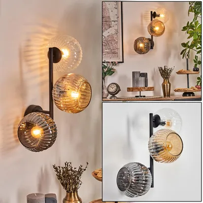 Produktbild von Villamare Wandlampe aus Metall/Riffelglas in Schwarz/Rauch-/Bernsteinfarben/Klar