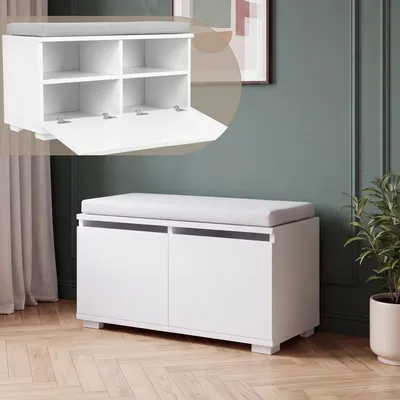 Immagine prodotto di Scarpiera "Brande" con 4 scomparti, 2 ante a ribalta, dimensioni 80 x 35 x 42 cm, colore bianco/grigio chiaro