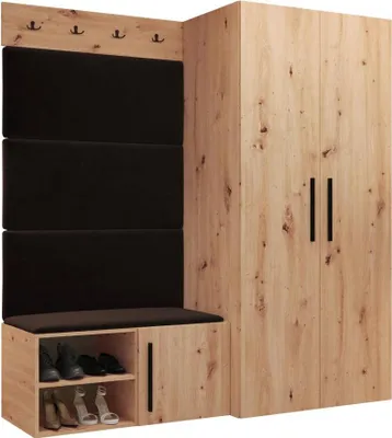 Produktbild von MIRJAN24 Garderoben-Set Medi I, Schuhschrank, Kleiderhakenbrett, 4x Paneel 84x42, 4 Kleiderhaken (Farbe: Artisan Eiche, Manila 04)