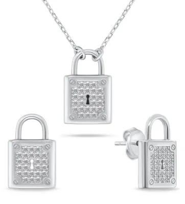 Immagine prodotto di Set di gioielli in argento con zirconi SET281W ( orecchini, collana)