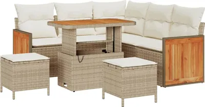 Image de Ensemble de canapés de jardin vidaXL, 9 pièces, couleur beige et crème, en résine tressée (polyrotin), capacité de 6 personnes