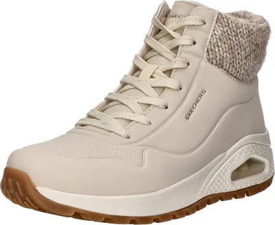 A single beige Skechers bootie is shown against a white background.