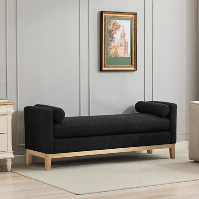 Produktbild von STILVORA Polsterbank mit Holzbeinen und 2 Kissen als Tagesliege, Hocker für Bettende und Wohnzimmer, Sitzbank für Schlafzimmer und Eingangsbereich