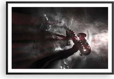 Produktbild von Gerahmtes Poster - Schwarzer Rahmen - Musiker Saxophonist Schwarz - 91,5x61 cm - Wand Bild - Wanddeko - Wandbilder - Wandposter - Bilderrahmen - Bilder - Kunstdruck - Wandbild - P2BAA91x61-4276