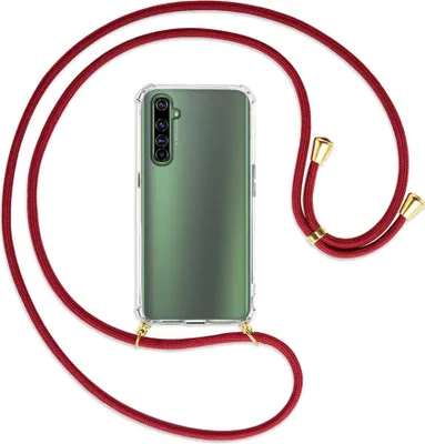 Produktbild von Handykette Backcover-Schutzhülle mit Band (Metall goldfarben) für Realme X50 Pro 5G - dunkelrot