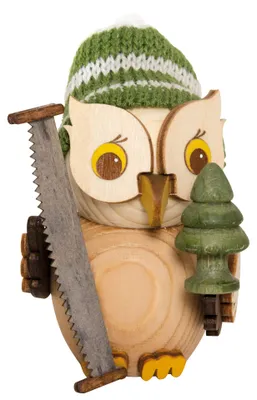 Produktbild von Drechslerei Kuhnert - Mini-Eulen aus Holz - Waldarbeiter - ca. 7 cm groß - als Dekoration oder Geschenk geeignet