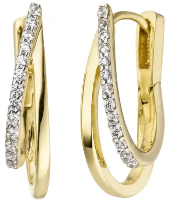 Produktbild von Creolen Klappcreolen Ohrringe mit weißen Zirkonia, 375 Gold Gelbgold, bicolor