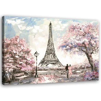 Produktbild von Leinwandbild eiffelturm paris rosa 90x60 cm Feeby rosa wandbild bereit zum aufhängen