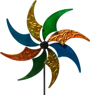 Produktbild von Gartenstecker Windmühle Windrad Metall Blume Garten Stecker Deko Figur Windspiel