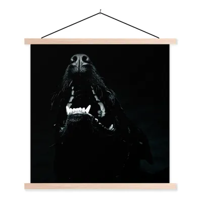 Produktbild von MuchoWow® Textilposter Tierprofil Hund mit offenem Maul in schwarz und weiß 40x40 cm mit holzfarbenen Rahmen - Posterleiste