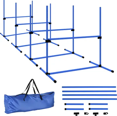 Obrázek produktu pro Huismerk Autobench PawHut Agility Hurdle Set Slalom Stick Set Psi 4 x překážky na cvičení včetně tašky modrá D07-018BU